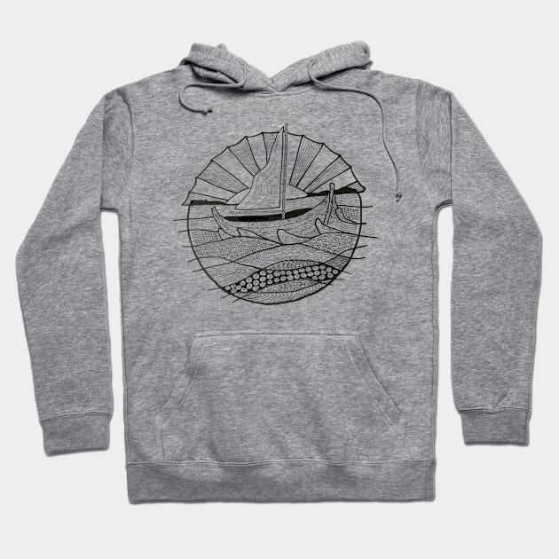Boat in the sea Hoodie by Puddle Lane Art